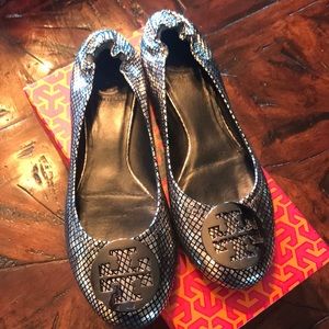 Tory Burch Pewter Snake Print Reva